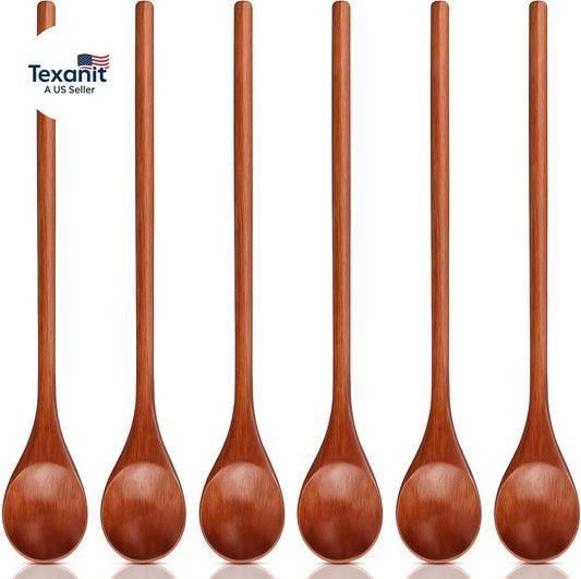 6 Pcs Small Wooden Spoons - Long Handle Mini Wooden Mixing Spoons, Handmade Wood