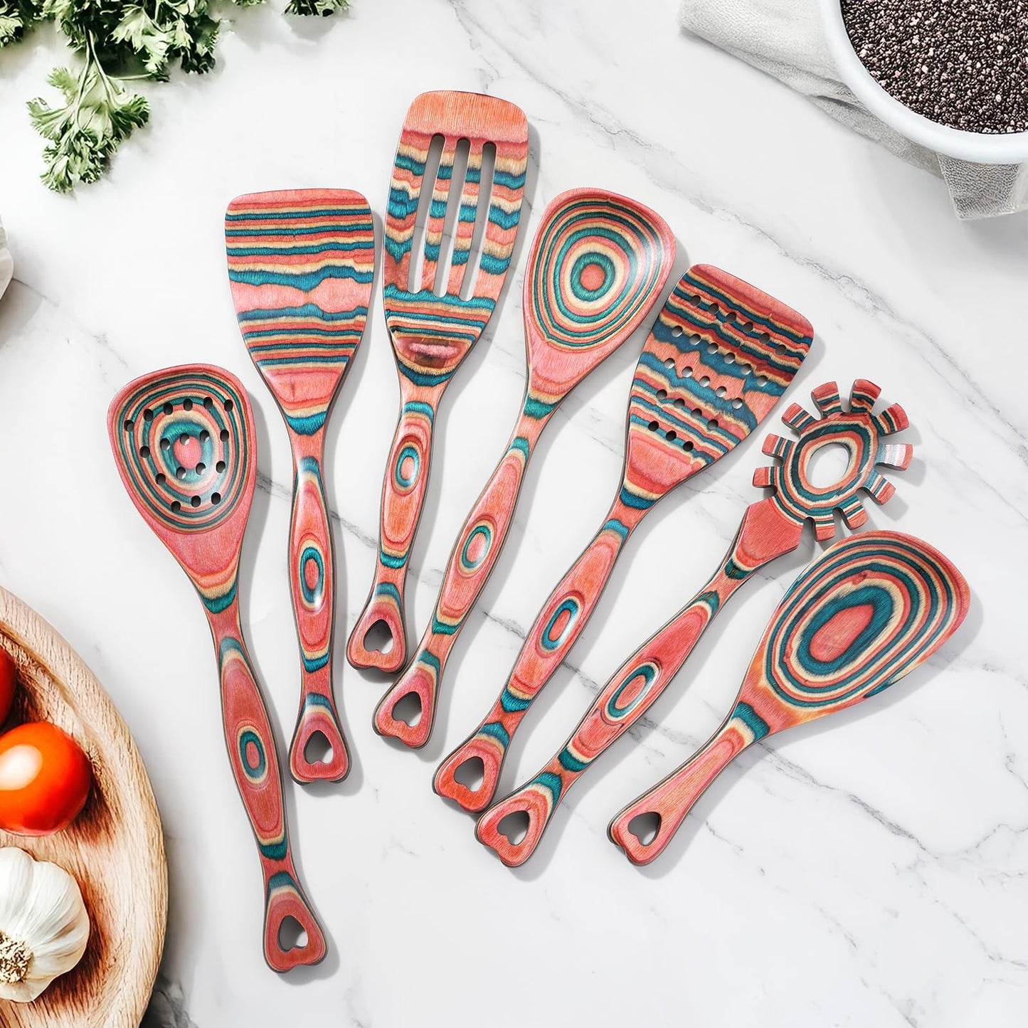 Pakkawood 7-Piece Wooden Cooking Utensils, Wooden Spoons for cooking, Wooden ...