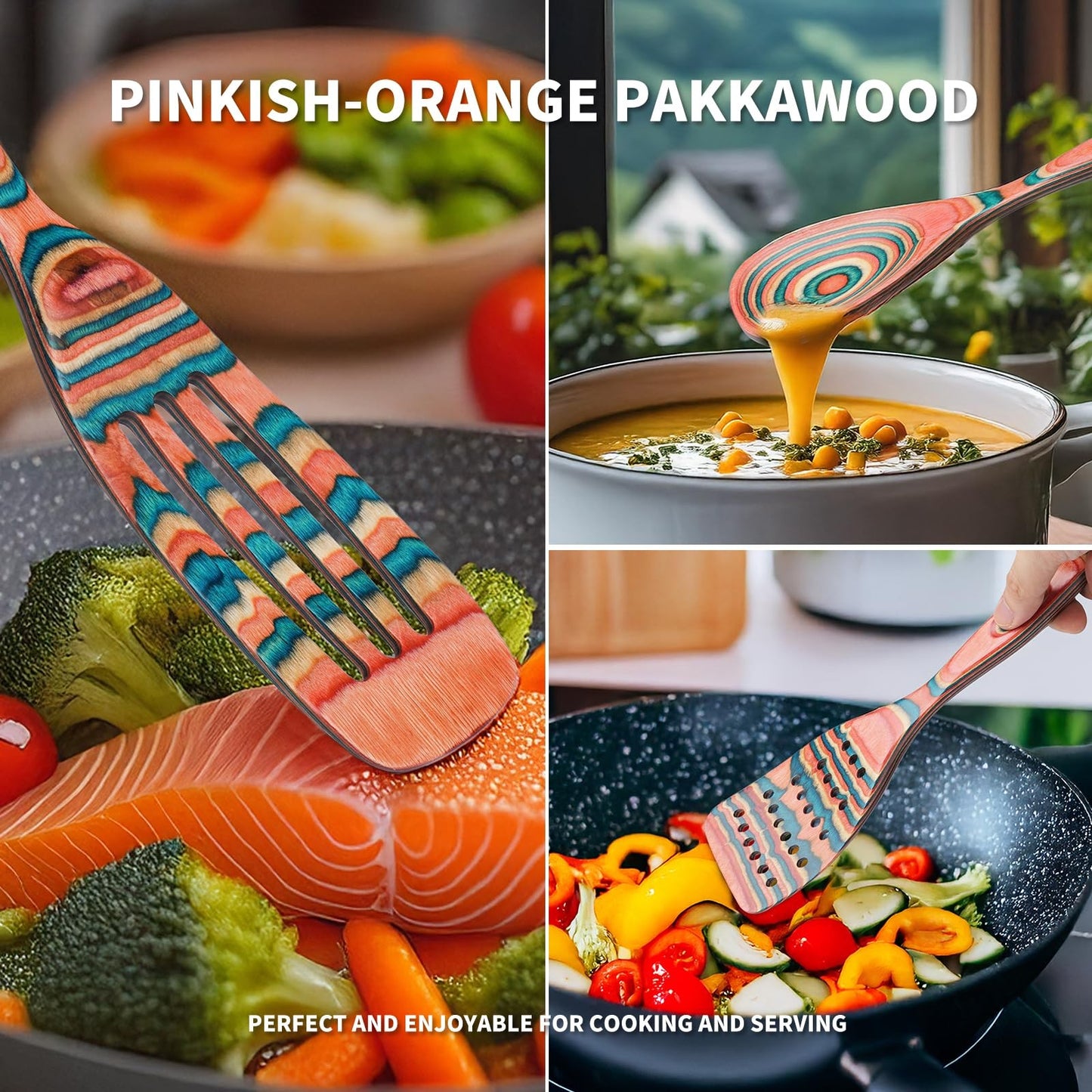 Pakkawood 7-Piece Wooden Cooking Utensils, Wooden Spoons for cooking, Wooden ...