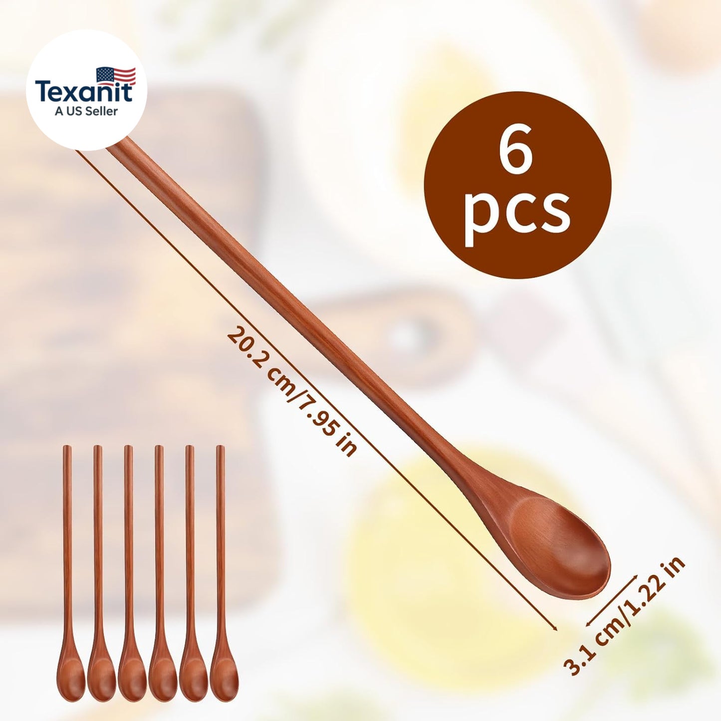 6 Pcs Small Wooden Spoons - Long Handle Mini Wooden Mixing Spoons, Handmade Wood