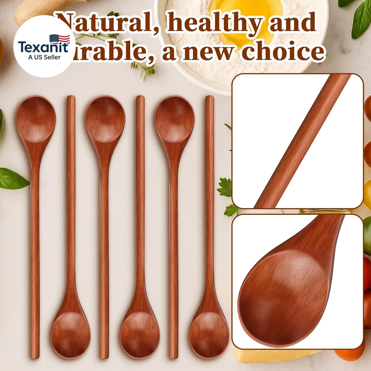 6 Pcs Small Wooden Spoons - Long Handle Mini Wooden Mixing Spoons, Handmade Wood