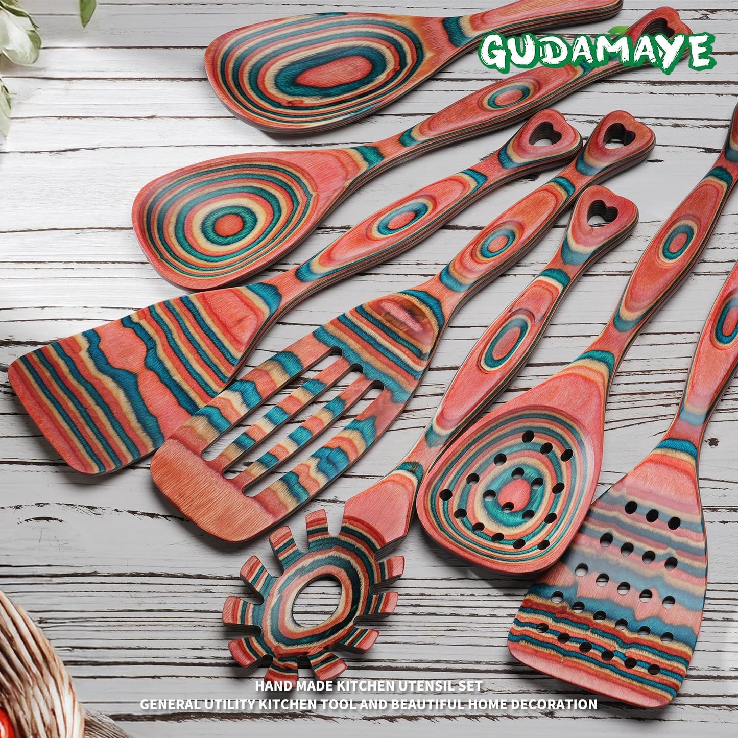 Pakkawood 7-Piece Wooden Cooking Utensils, Wooden Spoons for cooking, Wooden ...