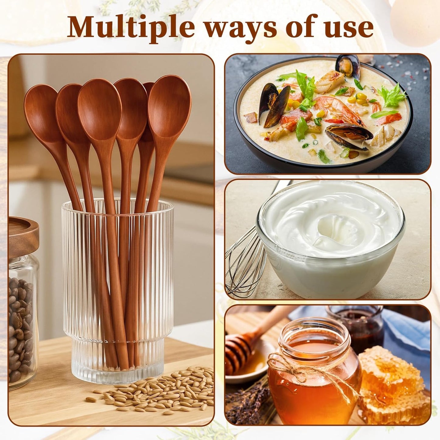 6 Pcs Small Wooden Spoons - Long Handle Mini Wooden Mixing Spoons, Handmade Wood