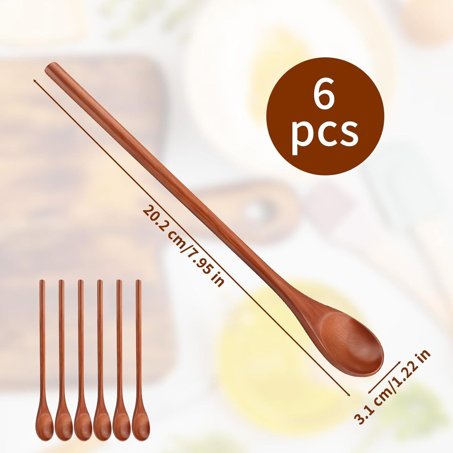 6 Pcs Small Wooden Spoons - Long Handle Mini Wooden Mixing Spoons, Handmade Wood